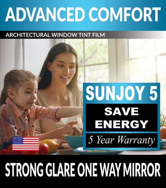 SunJoy 5 Strong Glare One Way Mirror Privacy Energy Efficient Window Tint Film For Home/Commercial Tinting