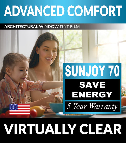 SunJoy 70 Virtually Clear Energy Efficient Window Tint Film For Home/Commercial Tinting
